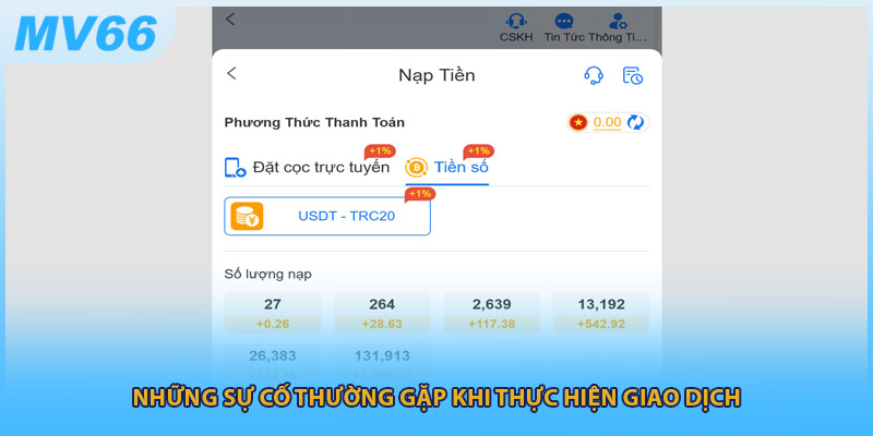 Những sự cố thường gặp khi thực hiện giao dịch
